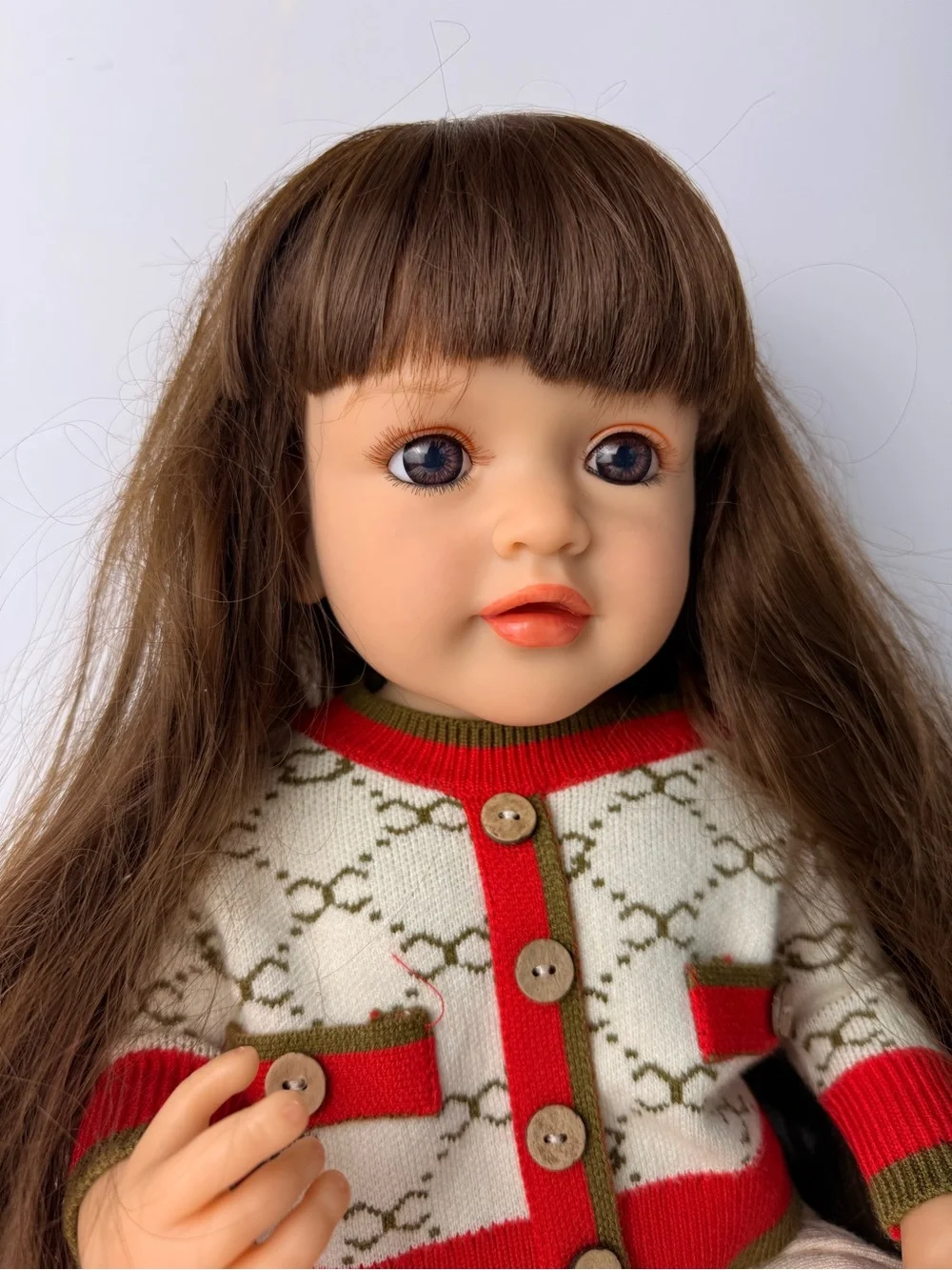 Lifelike Reborn Baby Girl Doll Long Brunette Hair Realistic